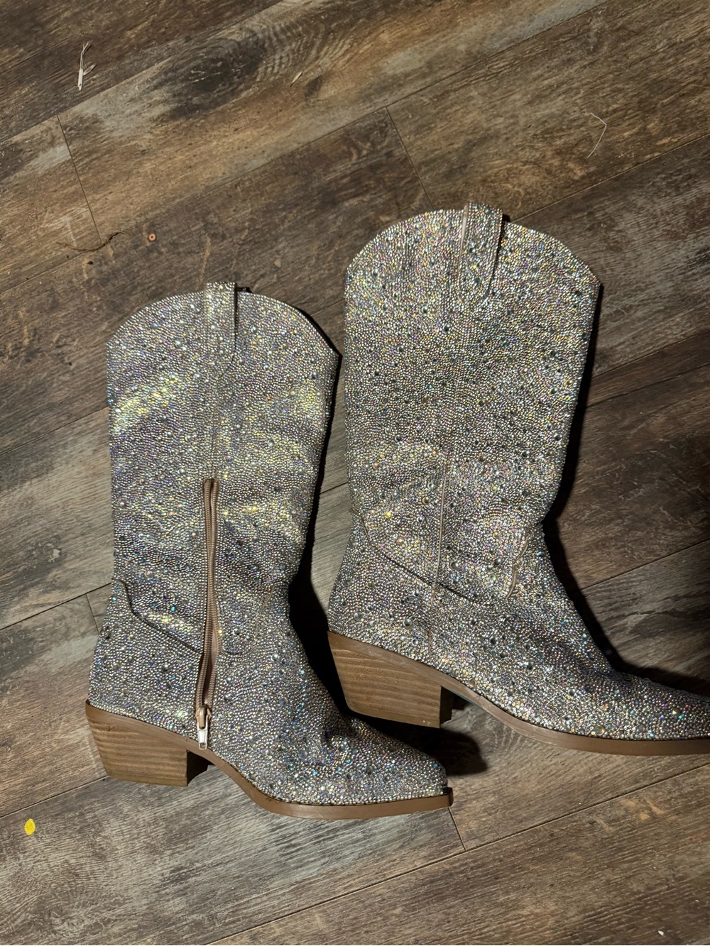 Betsey Johnson Sparkle Mid-Calf Heeled Boots in Silver